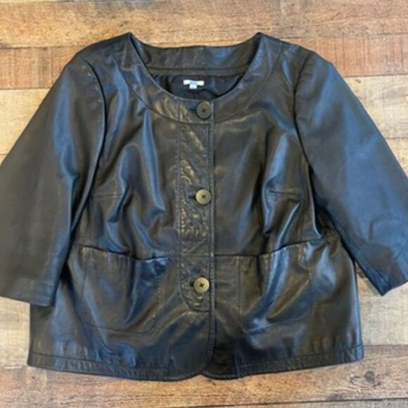 Semantiks Black Leather Jacket Button Front Plus Size 1X Pockets - Picture 11 of 11